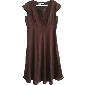 ALICE BLUE Linen Flutter Skirt Crossover Embroidered Brown Dress Sz XL ( 14-16)